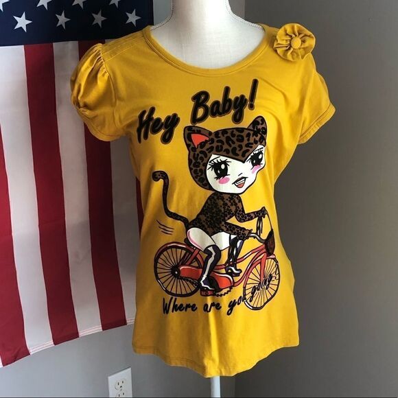 DEPT hey baby cat tee shirt vintage retro classic retro fashion coastal chic - Picture 1 of 13